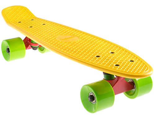 SportPlus EZY! Mini-Cruiser Retro Skateboard con Cuscinetti a Sfera ABEC 5, Lunghezza 56 cm, Trucks in Alluminio da 3,25 Pollici, Deck in Polipropene - Sicurezza Testata Secondo EN 13613 - Vari Colori e Design