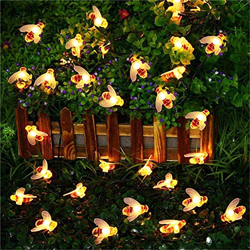 Luci a LED a forma di ape, 50 pezzi di miele bianco caldo a forma di ape, 23 piedi di lunghezza, luci a fata ad energia solare, luci a LED impermeabili per giardino