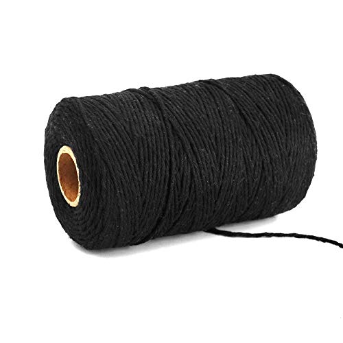 KINGLAKE - Filo di cotone nero da 200 m, 2 mm di spago nero da giardino, resistente corda per imballaggio fai da te, confezione regalo, decorazione