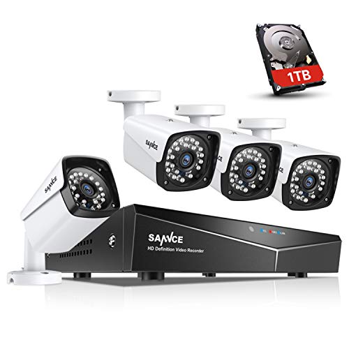 Sannce - Kit di sicurezza XPOE 1080P 4CH NVR e 4 IP telecamere di sorveglianza 2 MP IP66 impermeabile interno/esterno visione notturna 100 piedi/30 m allarme di rilevamento del movimento