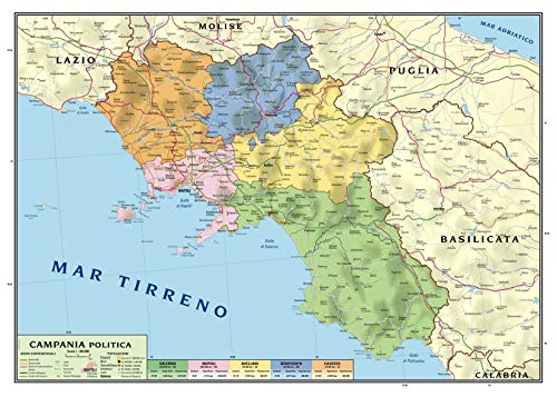 Carta geografica murale regionale Campania 100x140 bifacciale fisica e politica