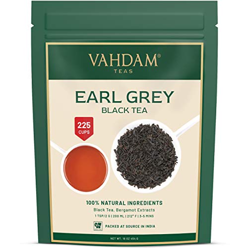 VAHDAM, foglie di tè Earl Grey imperiali (200 tazze) - Olio di bergamotto naturale al miscelato con tè nero fresco da giardino, floreale e agrumato, busta da 454gr, foglia verde fresca