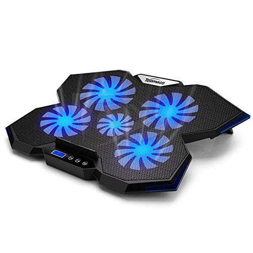 TopMate C7 Pad di raffreddamento per laptop fino a 17,3 pollici Dispositivo di raffreddamento per laptop da gioco | 5 ventole silenziose con luci a led blu 2 porte USB | Design con finiture blu oceano