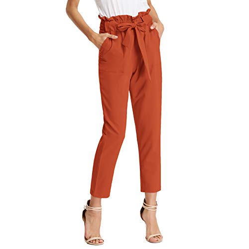 Pantaloni Donna Autunno Larghi con Cintura Elasticizzata Bodycon Casual Moda Arancione S CLAF1011-20