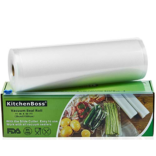 KitchenBoss Sacchetti Sottovuoto per Alimenti,1 Pezzi da 28x1500 cm, (Non più forbici) Rotoli Sacchetti goffrati,per Conservazione Alimenti e Cottura Sous Vide