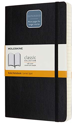 Moleskine Notebook Classic Expanded Pagina a Righe, Taccuino Copertina Morbida e Chiusura ad Elastico, Colore Nero, Dimensione Large 13 x 21 cm, 400 Pagine