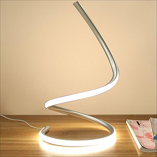 Modeen 40W Lampada da tavolo a LED a spirale moderna lampada da tavolo a LED, lampada da comodino camera da letto studio di lavoro luce dell'occhio salvaspazio per soggiorno camera da letto, argento