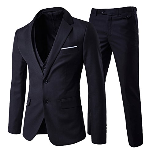 Cloudstyle, completo da uomo con vestibilità moderna, in 3 pezzi con giacca, gilè e pantaloni Black S