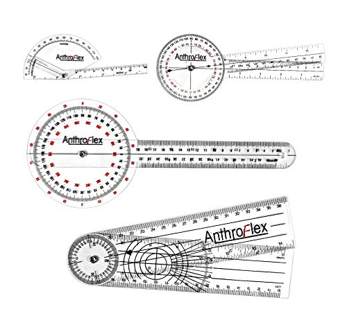 AnthroFlex Set di 4 Goniometro Ortopedico per Fisioterapia: 30cm, 20cm, Dito, Spina Dorsale