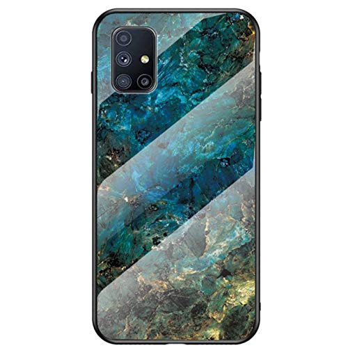 Cover con Samsung galaxy M51 Custodia in vetro temperato TPU Silicone Marmo Backcover Ultra Sottile Protettiva Case (Samsung galaxy M51, smeraldo)
