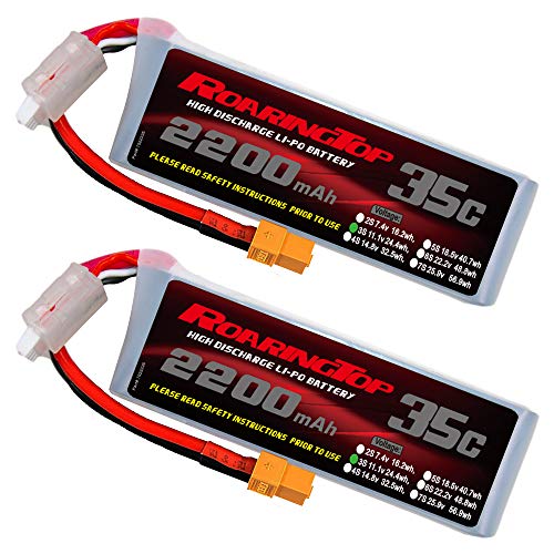 RoaringTop Lipo Battery 2200mAh 11.1V 35C 3S(Continous Discharge) with XT60 for RC Plane RC Airplane RC Helicopter RC Car/Truck RC Boat（2 pack）