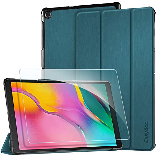 EasyAcc Custodia Cover + Pellicola Protettiva per Samsung Galaxy Tab A 10.1 2019, Ultra Sottile Smart Cover in Pelle Vetro Temperato Protezioni Pellicola per SM-T510/ T515 Tablet, Blu Pavone