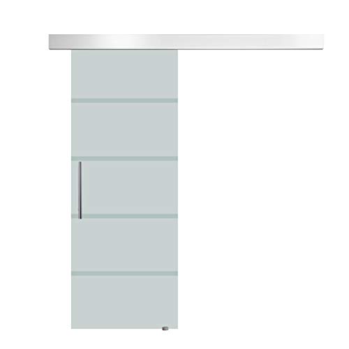 homcom Porta Scorrevole Interna in Vetro Smerigliato e Satinato con Binario B2 e Maniglia per Bagno Cucina Studio Vetro 205x 90x 0,8cm