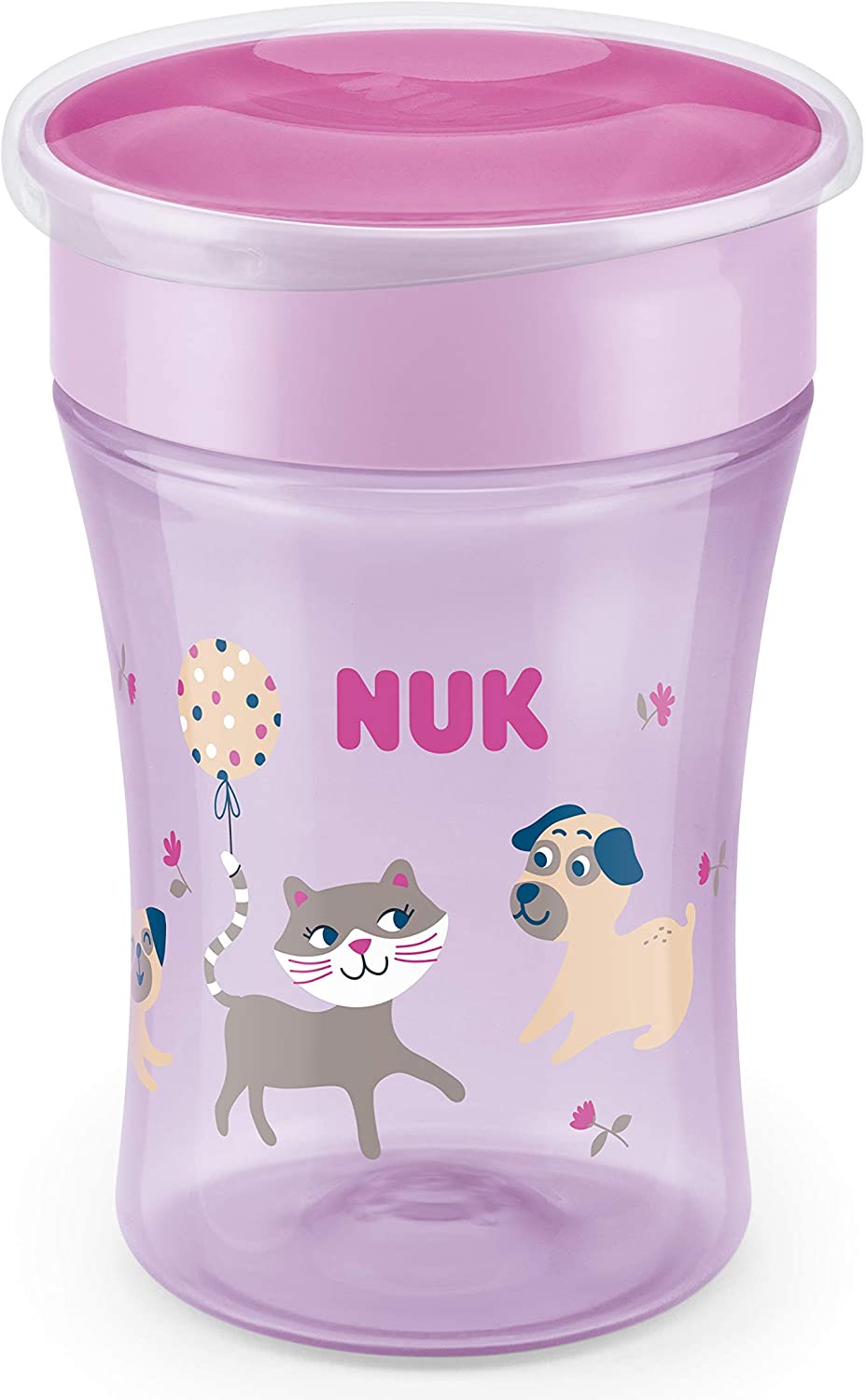 NUK Magic Cup bicchiere antigoccia | Bordo anti-rovesciamento a 360° | 8+ mesi | Senza BPA | 230 ml | gatta (rosa)