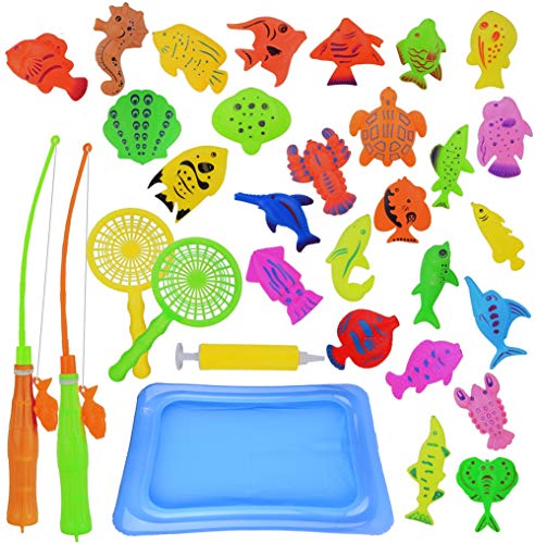 Canne da Pesca Giocattolo, Abree 30 pezzi Fishing Game,Magnetico Giocattolo da bagno canne da pesca giocattolo Gioco di pesca Grande regalo per i bambini