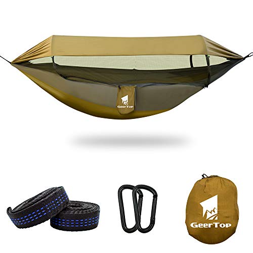 GEERTOP Amaca 3 in 1 da esterno con telo parasole, in nylon impermeabile con zanzariera, doppio riposo per il sonno, attrezzatura da campeggio per viaggi in giardino