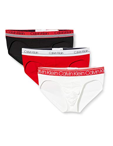 Calvin Klein Hip Brief 3pk Slip, Bianco (White/Black/Red Alert Wbr), Large Uomo