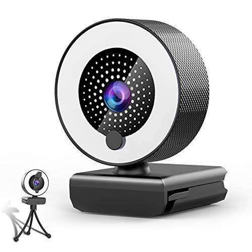 Webcam PC con Microfono,MHDYT 2K HD Web Cam con Luce ad Anello Regolabile e Privacy Cover,Videocamera PC per Laptop e Mac,PC Fisso,usb web camera con Autofocus per Videoconferenze,Registrazione