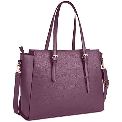 NEWHEY Borsa Donna Borsa Lavoro Donna Borsa Porta PC 15.6 Pollici Grande Borsa a Tracolla Impermeabile in Pelle PU Borsa Tote Shopper Viola Scuro