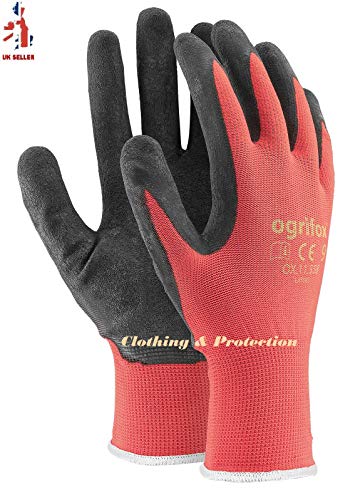24 paia di guanti da lavoro, rivestiti in lattice durevole, con salda presa di sicurezza, adatti per giardinaggio, L - 9, Black / Red, 60