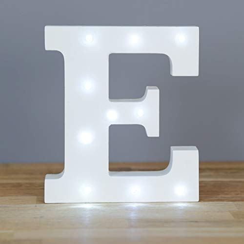 Up in Lights Decorative LED lettere bianche Wooden Sign - attaccatura di parete, alimentato a batteria - Lettera E