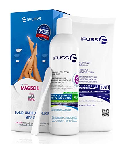 Mr. Fuss Soluzione Cheratolitica Intensiva per una Delicata Rimozione della Calli - Lozione Ammorbidente Rapida 250ml No. 4 in Plus Pack. Set Pedicure Senza Fiocchi con Effetto Immediato.