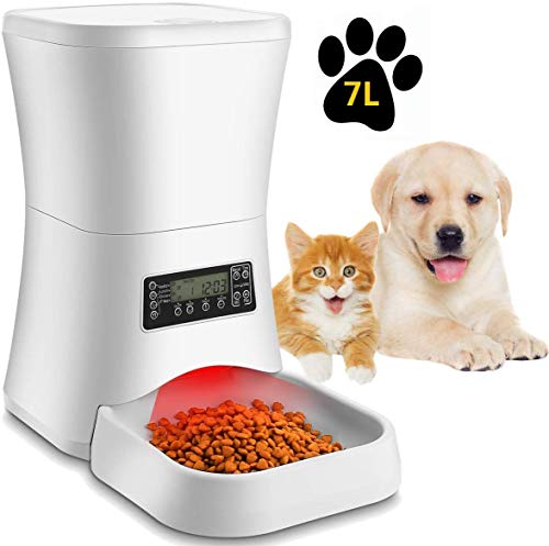 Pujuas 7L Distributore Automatico di Alimenti per Cani e Gatti Distributore Automatico di Alimenti Dispenser Programmabile Registrazione Vocale Programmabile 4 pasti al Giorno
