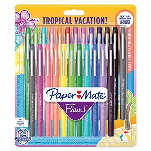 Paper Mate Flair penna, punta media da 1,1 mm, colori Tropical, confezione da 24