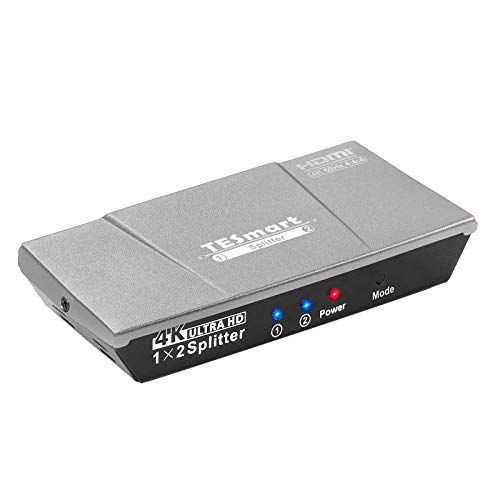 TESmart Splitter 1x2 HDMI 4K HDMI alimentato 1 in 2 Out Splitter HDMI doppio monitor Duplicazione di video e audio per Ultra HD 2160P 4K x 2K @ 60Hz / HDCP / 3D e HDR/HD STB (grigio)