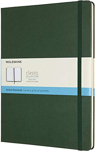 Moleskine Classic Notebook, Taccuino con Pagine Puntinate, Copertina Rigida e Chiusura ad Elastico, Formato XL 19 x 25 cm, Colore Verde Mirto, 192 Pagine