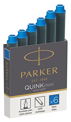 Parker Quink ricariche per penne stilografiche, cartucce corte, inchiostro blu, confezione da 6