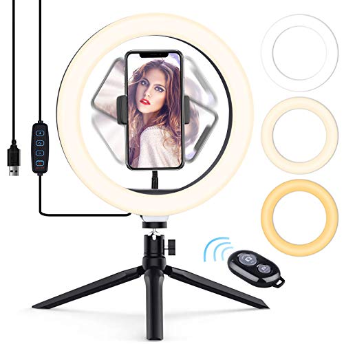 Luce Tik Tok LED Anello Treppiedi,Ring Light con Telecomando Wireless per Smartphone,Foto,Youtube,Trucco,Lampada Anulare Regolabile con 3 Modalita` di Illuminazione e 10 Livelli di Luminosità