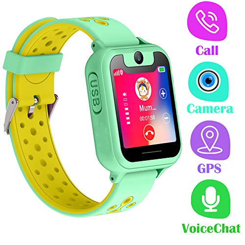 Orologio Telefono GPS Bambini - Smartwatch con GPS LBS Tracker Posiziona Fotocamera Gioco di Matematica Torcia Elettrica Pedometro per Regalo Cresima Ragazzo Ragazza (GPS, Verde)
