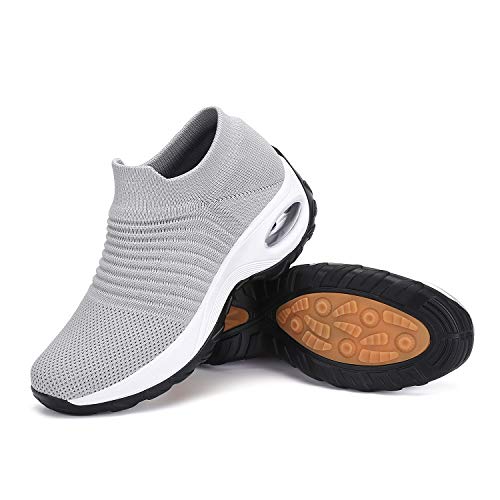 Scarpette da Passeggio Donna Scarpe Sportive Ginnastica Running Femminili Air Antiscivolo Corsa Sneakers Grigio Chiaro, Gr.41 EU