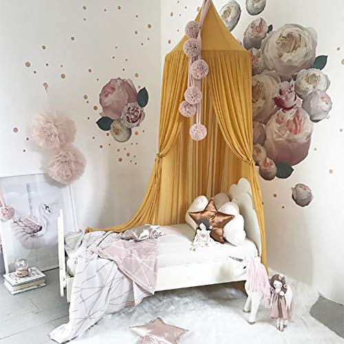 YunNasi Letto Baldacchino Zanzariere per Culla Letto a Baldacchino per Bambini Zanzariera Tenda per Bambini Cupola Coprispalle Decorazione Camerette per Bambini (Giallo)