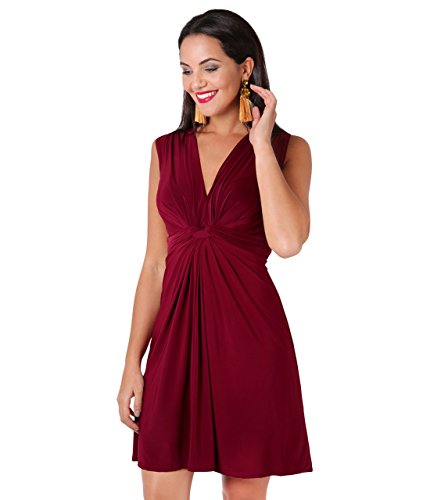 KRISP Abito Donna Elegante Scollo V Fashion Moderno Taglie Forti Sexy Cocktail Curvy Plissettato Corto Casual, Bacca (9354), 48 EU (16 UK), 9354-BER-16