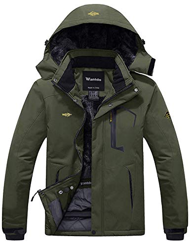 Wantdo Giacca da Neve in Pile Warm Cappotto da Escursionismo Outdoor Cappotto da Lavoro Idrorepellente Abbigliamento da Sci Taglia Forti Uomo Verde Militare S