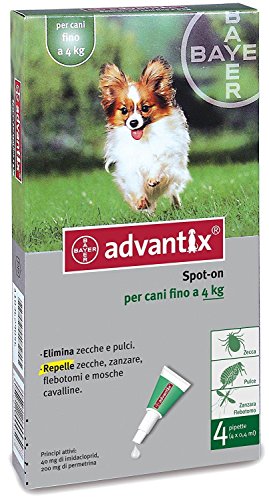 Advantix ® Spot On per cani fino a 4 Kg - 4 pipette da 0.4 ml - Antiparassitario per Zecche Pulci e Pidocchi