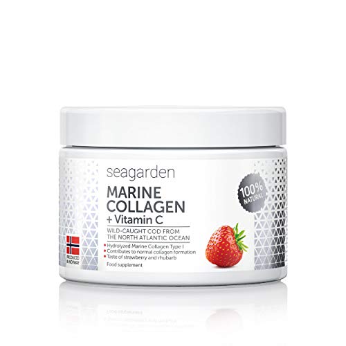 Polvere di collagene marino puro + vitamina C | Gusto di fragola | Peptidi idrolizzati | dal merluzzo artico norvegese selvatico | Integratore per pelle, capelli, unghie, tendini, legamenti | 150 g