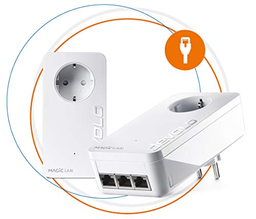 Devolo Magic 2 LAN Triple Starter Kit Powerline per una rete domestica stabile tramite cavi di corrente, tecnologia G.hn, 3 connessioni LAN Gigabit, bianco
