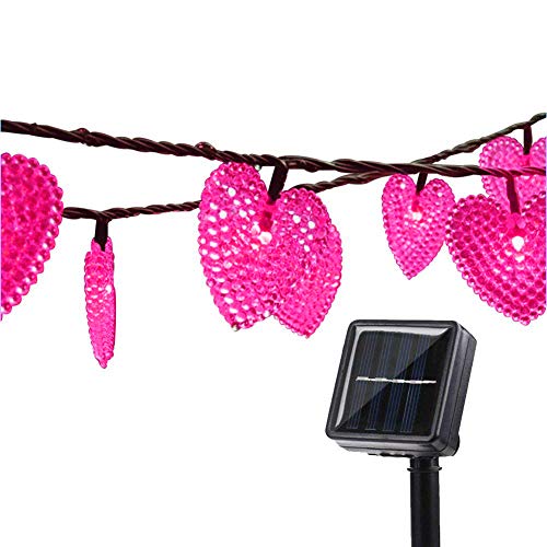 Catene Luminose Esterne,KINGCOO Impermeabile 20ft 30LED Amore Cuore Natale Solare Stellato Decorativo Luci Stringa con 8 modalità per Giardino Nozze Festa Terrazza Illuminazione (Rosa)