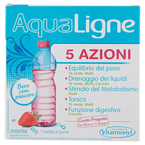 AQUALIGNE 5 AZIONI Vitarmonyl • Integratore 20 bustine • 5 azioni combinate: drenante, equilibrio del peso, metabolica, tonificante e digestiva