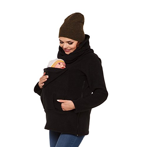 MissChild Donna Felpe del Portare Neonato Mommy Kangaroo Sleeping Bags Felpa per Maternità cappotto con cappuccio autunno e inverno nero Label M (Busto 90-93cm)