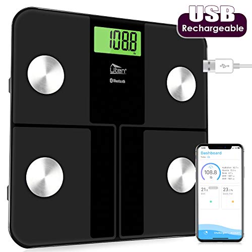 Bilancia Pesapersone Digitale, Uten Bluetooth Bilancia Ricaricabile usb Wireless Professionale Bilancia iOS Android per Dati Grasso Corporeo, Massa Muscolare, Metabolismo Basale, Massa Ossea (Nero)