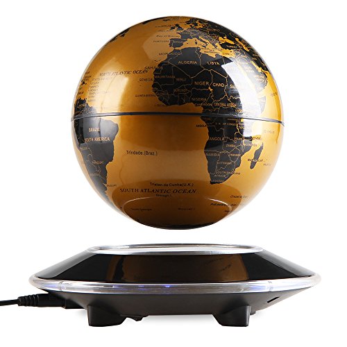 EASY EAGLE Levitazione Magnetica, Globo Magnetico LED Fluttuante Levitazione Globo con World Map Imparare Decorazione della Ufficio Casa 6'' Oro