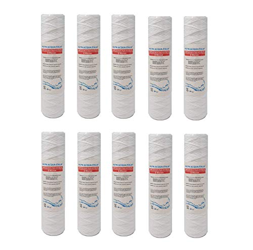 Filtri Acqua Italia Cartuccia Filtro Filo Avvolto 10 Pollici Micron 5 Polipropilene Sedimenti, Set 10 pezzi