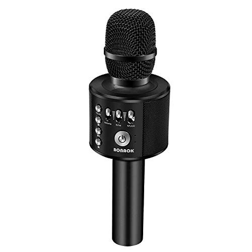 Microfono Karaoke Wreless Bluetooth BONAOK, 3-in-1 Palmare Portatile Karaoke Mic Regalo di Compleanno Altoparlante per Feste a Casa per iPhone/Android/iPad, PC Smartphone Nero