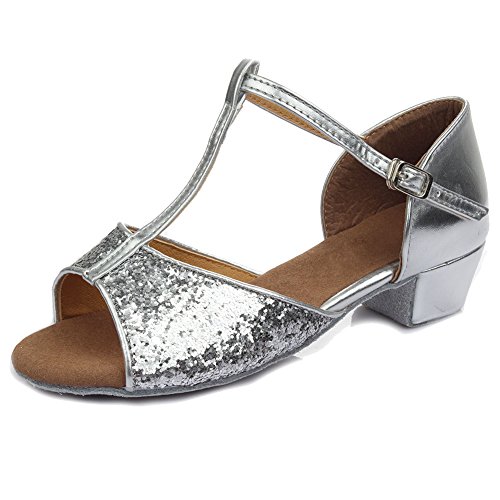 SWDZM Donna Scarpe da ballo/Scarpe da ballo latino standard Raso Ballroom Model-IT-205 Argento 33 EU