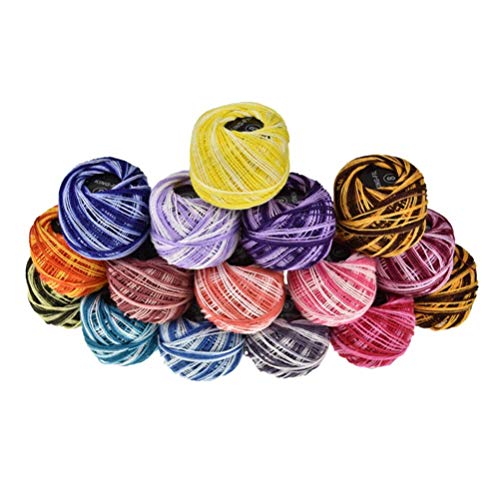 Artibetter, Set di 16 gomitoli di filo per uncinetto, 16 colori, filo di cotone per fai da te, per ricamo, uncinetto e punto croce (tinta unita) Colori assortiti
