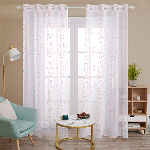 Deconovo Tende Ricamate Trasparenti in Voile per Camera da Letto e Soggiorno con Occhielli 140x229cm Rosa 2 Pannelli